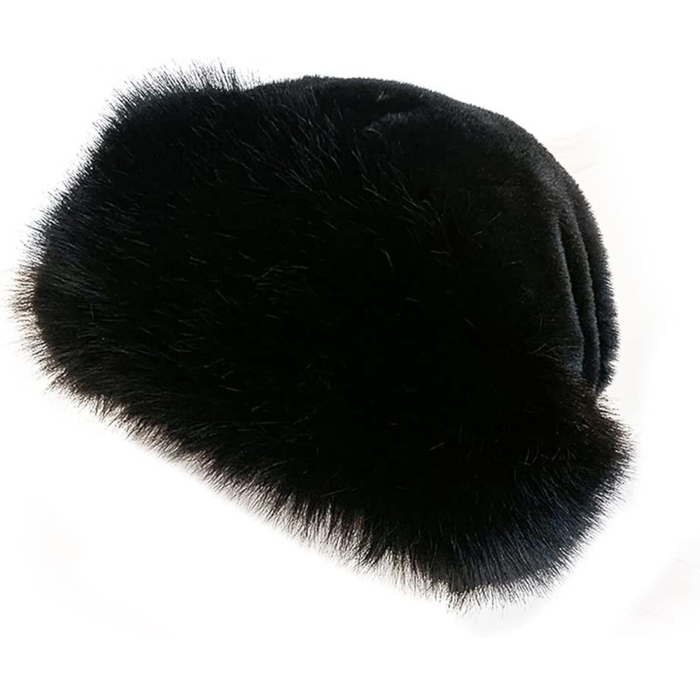 Black Faux Fur Winter Mongolian Hat